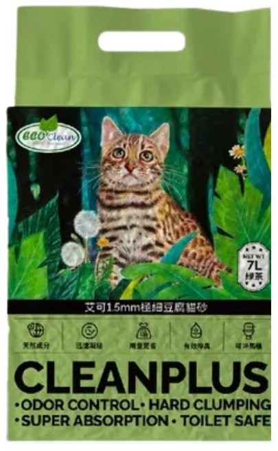 艾可 eco clean CLEANPLUS 貓砂 7L, 艾可1.5MM極細豆腐貓砂(綠茶)2.5KG, 6個