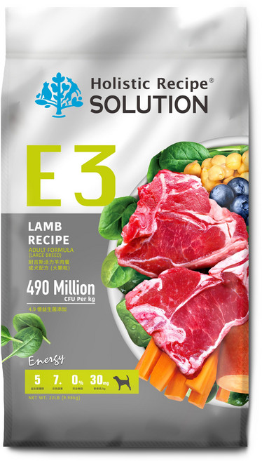 耐吉斯 E3 活力羊肉餐-成犬大顆粒|羊肉配方、益生菌添加、大型犬適用, 9.98kg, 1個, LAMB