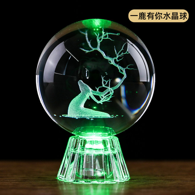 達姿 水晶球擺件 十二生肖/星座內雕水晶玻璃工藝品, 一鹿有你