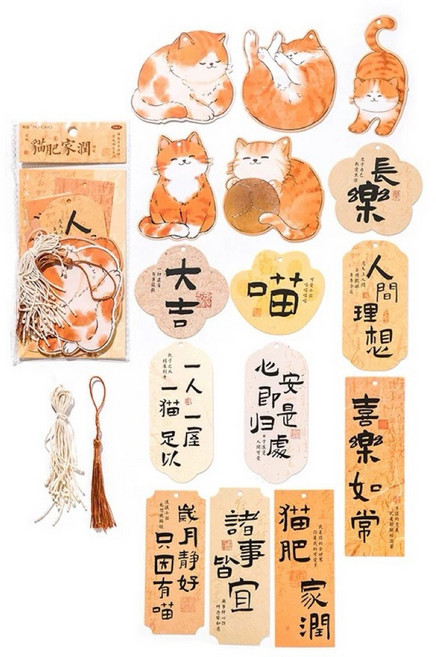 清風系列 貓咪/金魚造型吊卡掛件 創意文藝裝飾小卡片, 1個, 2