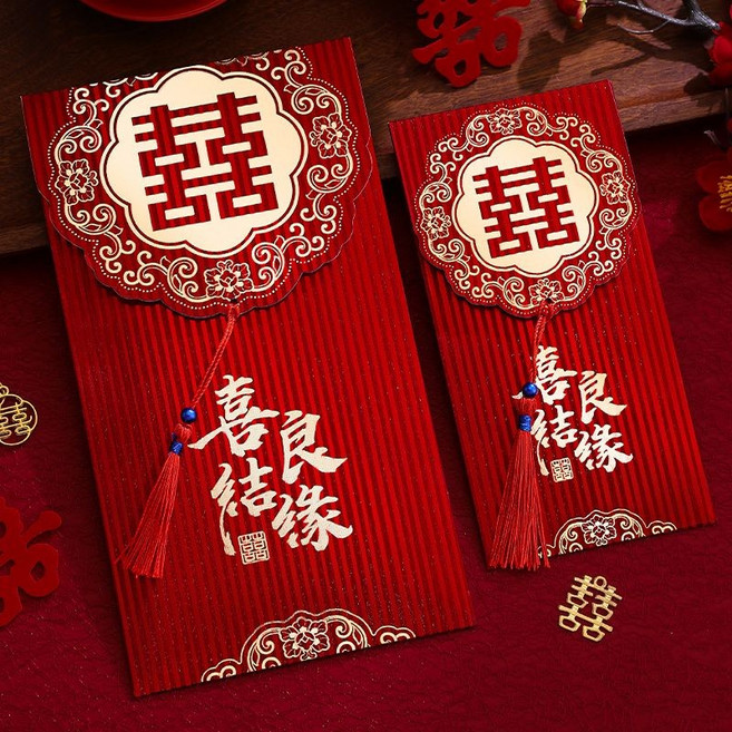 結婚專用 婚禮隨份子 創意喜字紅包袋 改口費 喜包, 1個, 祥雲正喜-喜結良緣 流蘇紅包 ,萬元紅包 6個裝 單個可裝1.5萬元