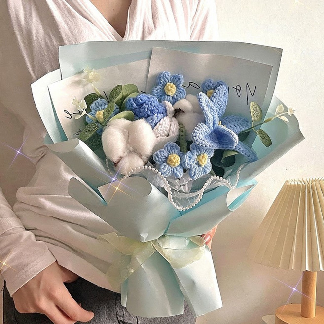 手工針織花束, 綻放鬱金香藍色, 1個