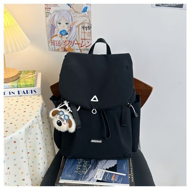 JMSDBAG 撞色百搭後背包 大容量分層收納學生書包 休閒通勤旅行背包, 黑色大號
