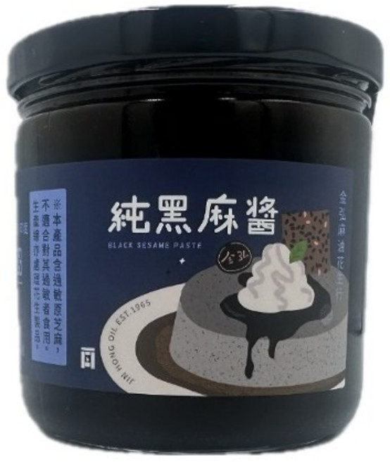 金弘麻油花生行 無糖黑芝麻醬 玻璃瓶 無添加, 300g, 1個