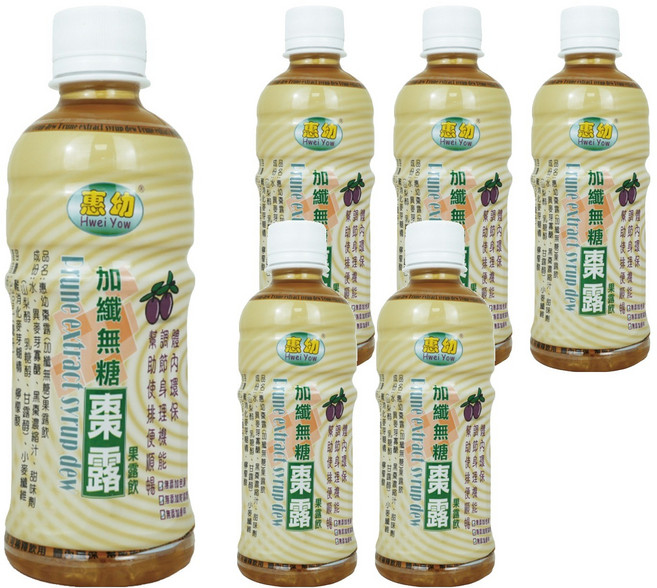 Hwei Yow 惠幼 棗露 加纖無糖 果露飲, 330ml, 6瓶
