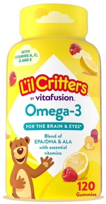 孩童Omega-3 DHA軟糖 覆盆子&檸檬風味, 120顆, 1罐