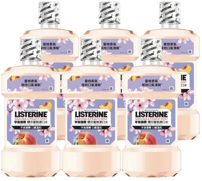 李施德霖 櫻花&蜜桃口味漱口水 不含酒精 口感溫和, 6個, 500ml