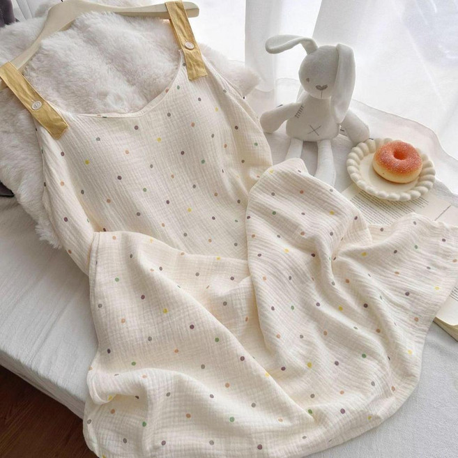 睡裙 女生 涼感 帶胸墊 蝴蝶印花 夏季 少女 長款家居服連衣裙