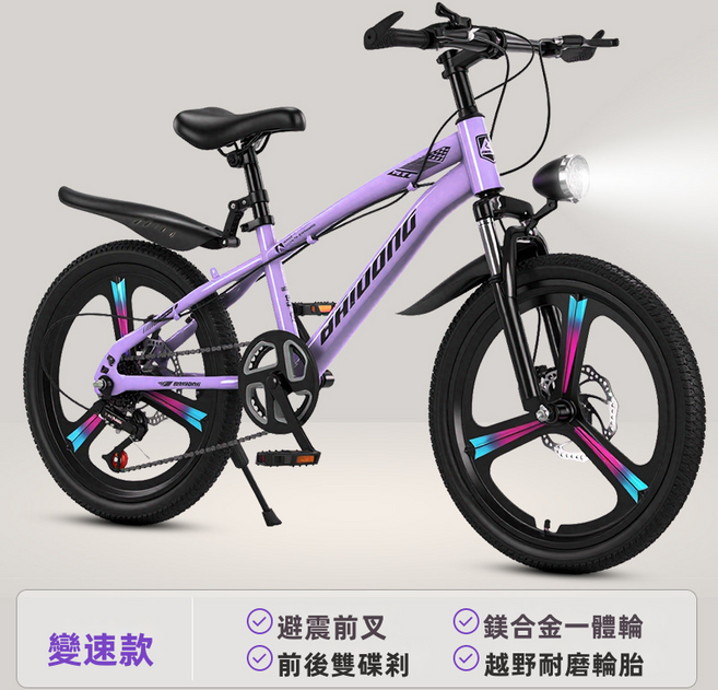 HYLSS 自行車青少年變速山地車山地自行車, 22寸 適合身高135-155cm, 紫色 一體輪款(2005)
