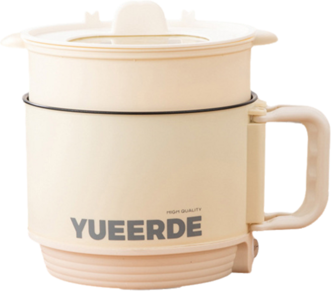 YUERDE 多功能蒸煮電熱鍋, 18cm, 米白色雙層(黑內膽)---110V