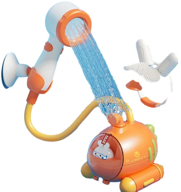 HAPPY 寶寶洗澡玩具 潛水艇花灑噴頭, 蘿蔔兔子花灑 充電電池套餐版, 1個