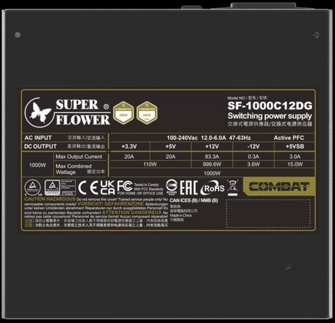振華 Super Flower COMBAT DG 750W 1000W 金牌 7年保固 ATX 3.1 電源供應器, SF-1000C12DG