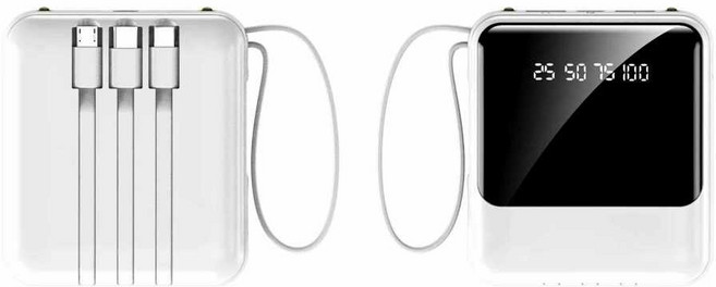 20000mAh 頂規20W 行動電源 自帶線快充 迷你便攜充電寶, 基礎款白