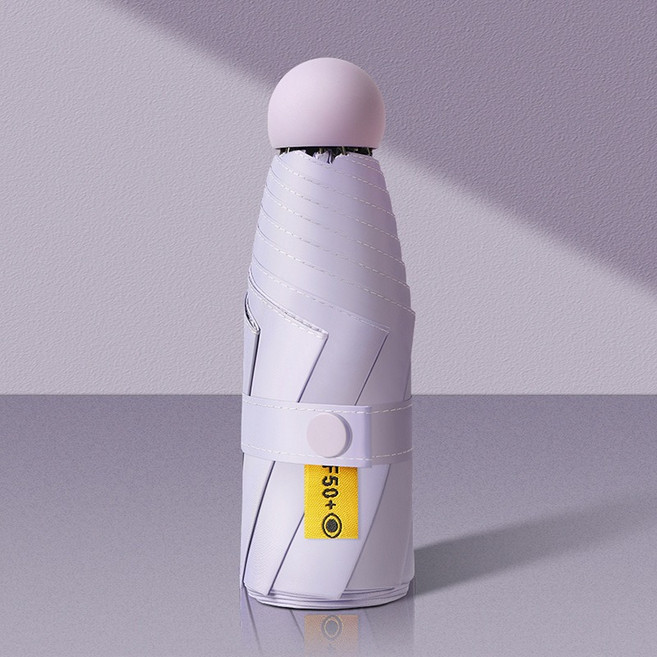 簡約仿木柄三折8骨晴雨傘UPF50黑膠防曬, 五折六骨雙層黑膠防曬 一 淺紫
