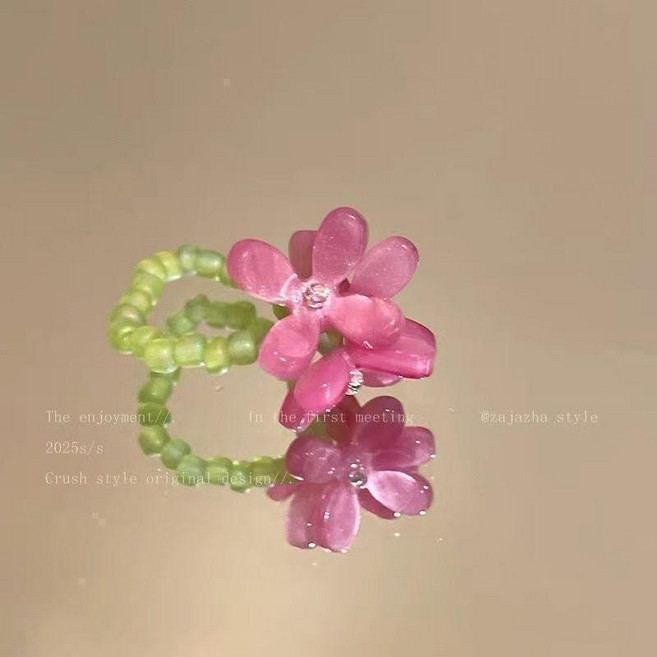 花朵彈力串珠戒指 閨蜜疊戴戒指