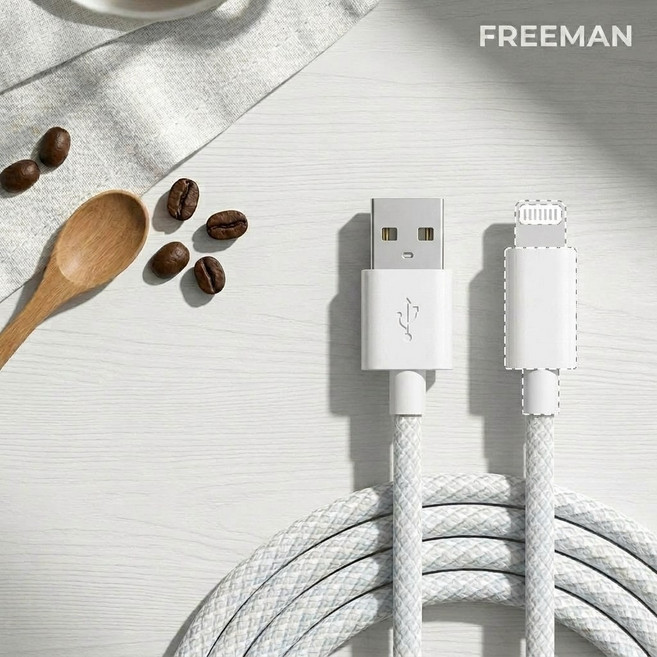 FREEMAN PD快充編織線 C to C/ C to A / C to 蘋果 充電線 PD快充, 1個, 240W快充/厚編織 A To蘋果 2米, 白色, 200cm
