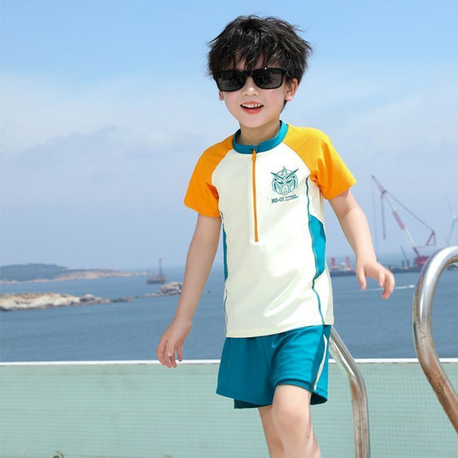 兒童泳衣男童分體新款夏季青少年中大童雙層防尷尬防曬遊泳衣套裝