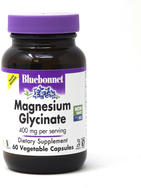 Bluebonnet 甘胺酸鎂 400mg植物膠囊 無麩質, 60顆, 1罐