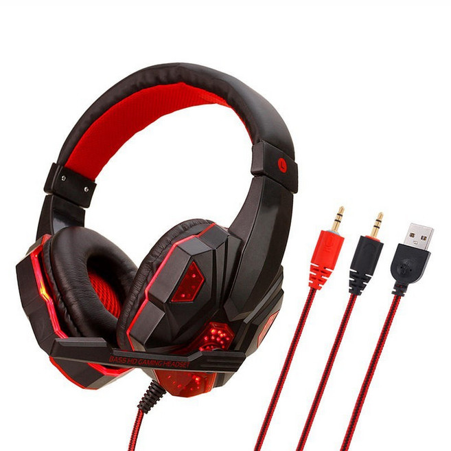 電競耳機 頭戴式 PS5耳機 麥克風 發光 重低音, 830 紅黑色, 紅黑色, 830