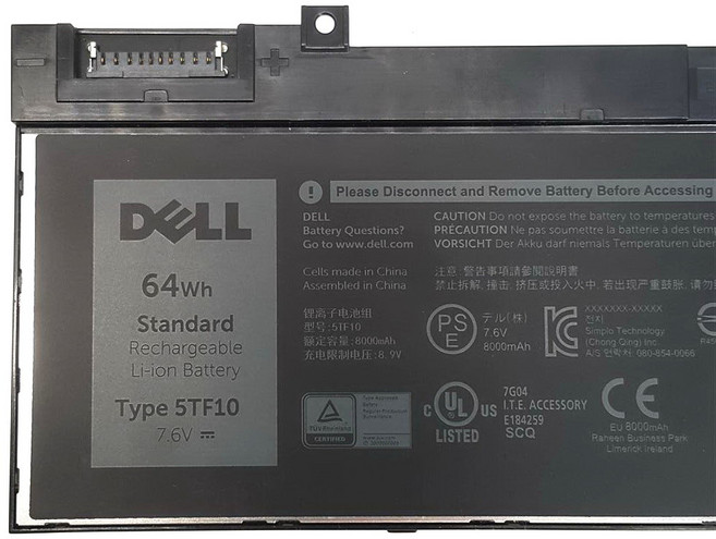 0H6K6V 0VRX0J 0WMRC77I 7M0T6 CJ18V DP9KT, 1個, 5TF10 電池 64Wh-保固三個月