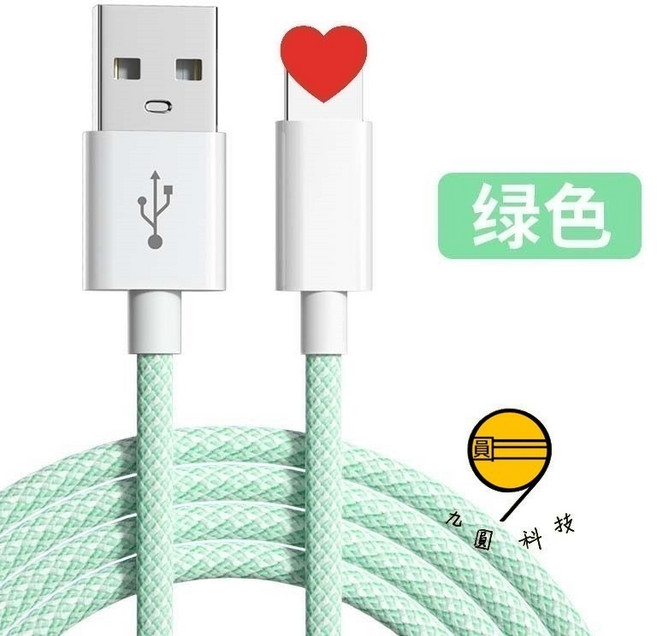 九圓科技自動收納四合一100W快充線, 馬卡龍線-USB-蘋果-綠色-2米, 1個