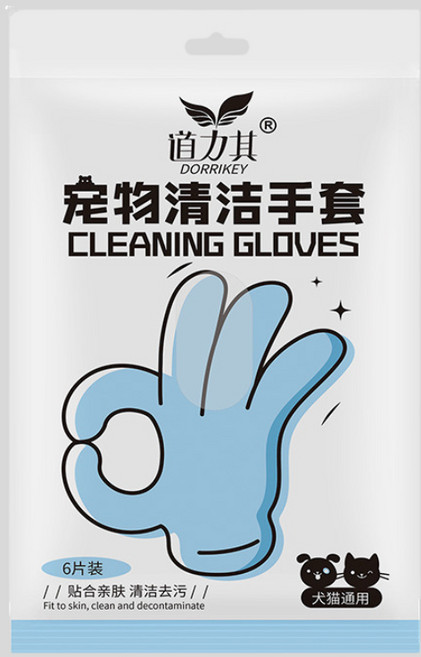KIMPETS 寵物清潔手套 寵物免洗手套, 1個, 道力其(6片裝)