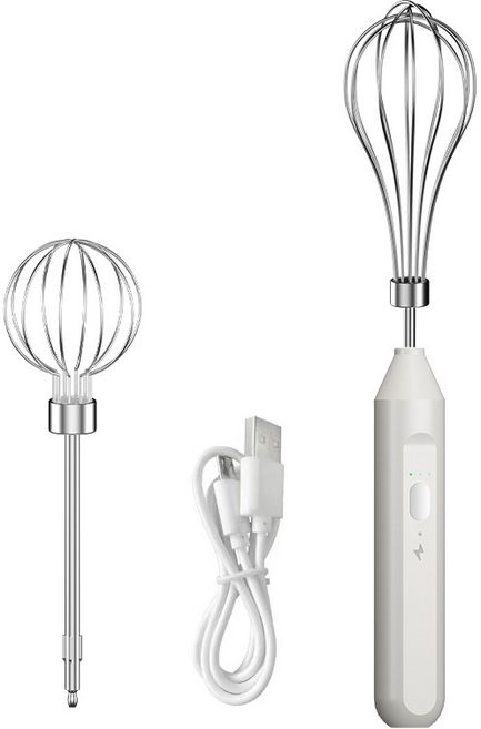 GUEFOON 手持電動自動打蛋器家用烘焙工具奶油雞蛋攪拌奶蓋打發咖啡打泡器, 1個, 白色雙棒:超強轉速(6019)