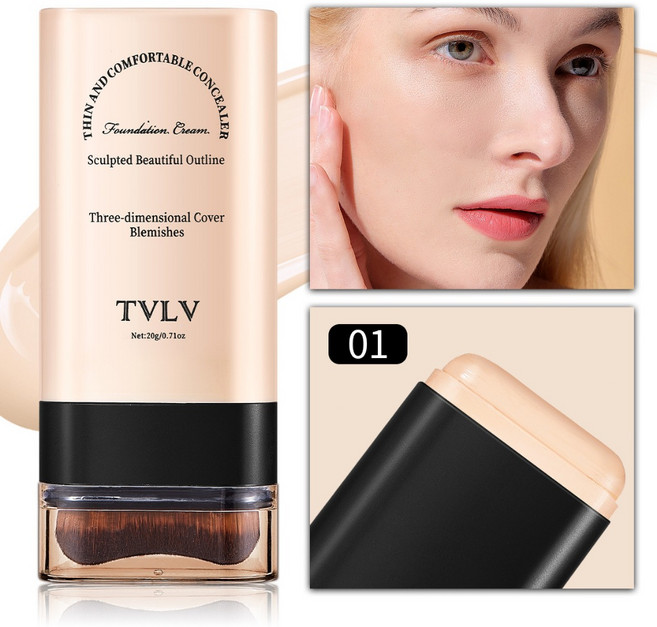 TVLV 橡皮擦粉底棒 自帶上妝刷 提亮膚色 勻膚質 遮瑕疵, 1個, cream 01#