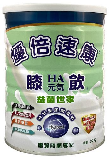 優倍速康 益菌世家膝HA元氣飲(益生菌/玻尿酸鈉/葡萄糖胺) - 成人奶粉/關節保健, 900g, 1個