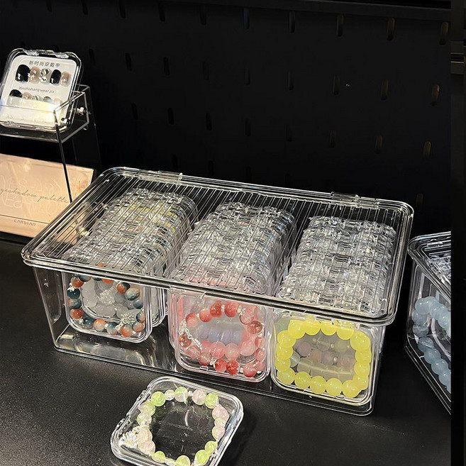 good 水晶收納盒收納桌面手鍊透明首飾文玩飾品防塵項鍊整理盒展示, 1個, 24個7.5盒子+大號收納盒