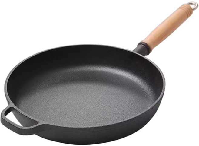 鑄鐵平底鍋 無塗層 牛排煎鍋 適用於燃氣灶, 1個, 22cm