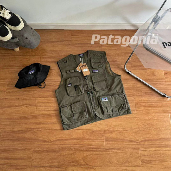 Patagonia 戶外休閒多口袋戰術背心, 軍綠色, 1套