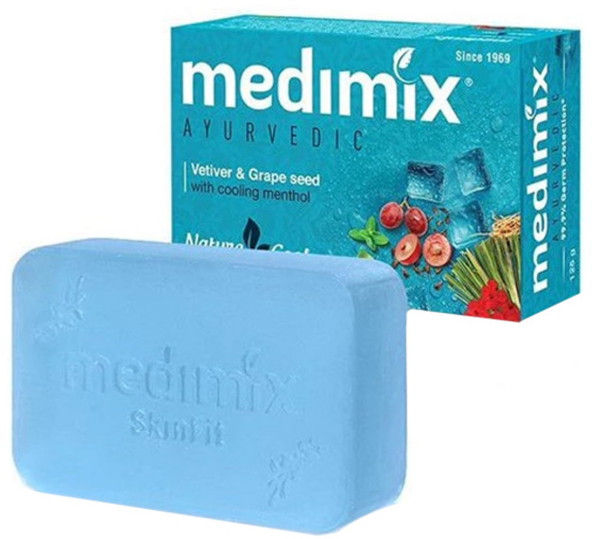 MEDIMIX 印度綠寶石皇室藥草浴皂 125g, 1個, 岩蘭草&葡萄籽(藍色), 125g, 岩蘭草&葡萄籽(藍色)