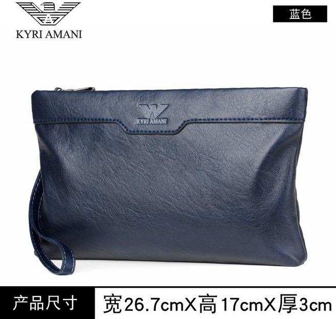 KYRI AMANI 男士真皮手拿包 商務通勤信封包 牛皮手包, am-12藍色