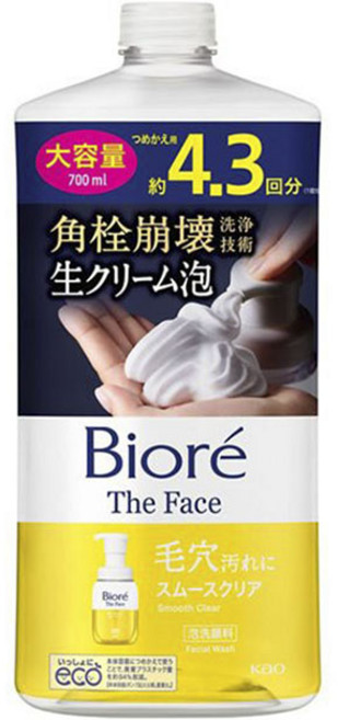 Biore 蜜妮 奶油泡沫洗顏慕斯補充瓶 黃色毛孔清潔款, 1瓶, 700ml