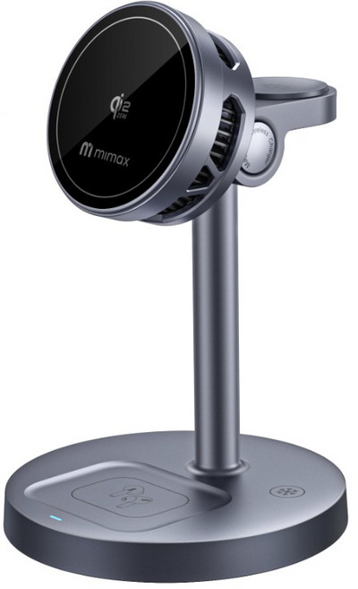 mimax 3合1 磁吸無線充電散熱手機架 支援25W快充, 黑色, 1個