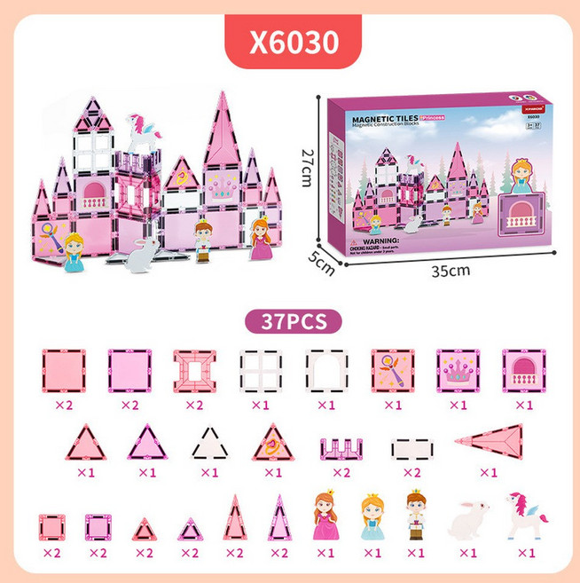 JOYKIDW公主系列磁力片城堡積木, 6030公主城堡系列 37PCS, 1個