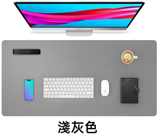 超大皮革滑鼠墊 加厚2.0MM 順滑不卡, 灰色, 1個