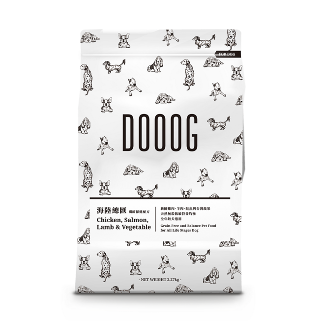 DOOOG 海陸總匯 雞肉鮭魚羊肉與蔬菜配方 關節保健 無穀低敏 全齡犬糧, 2.27kg, 1個, DOOOG海陸總匯