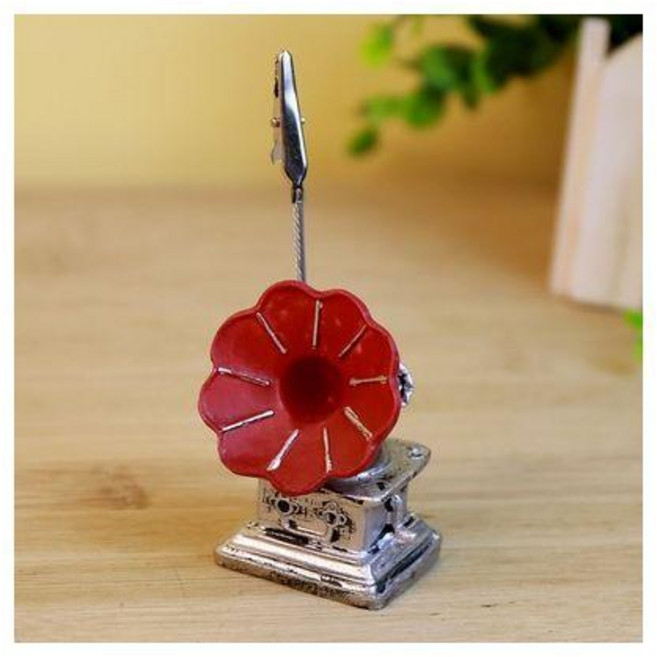 復古樹脂桌面小擺件 留聲機 照片夾子 便條夾, 1個