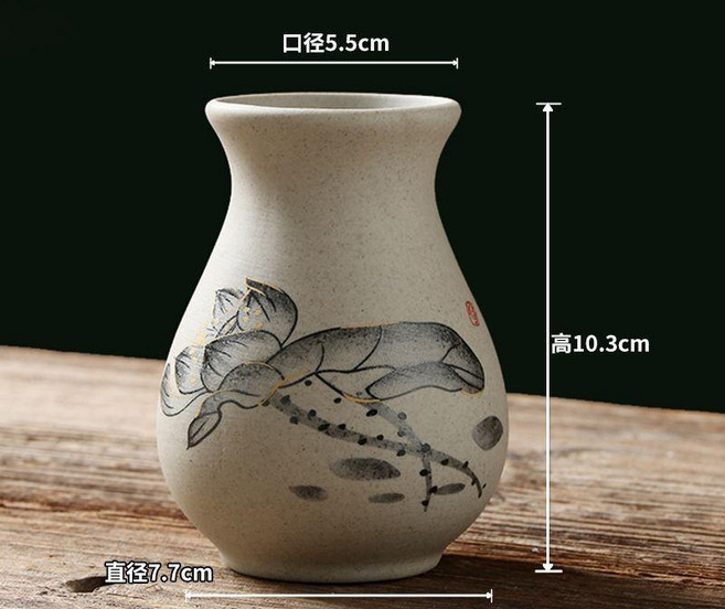 陶瓷花瓶 陶瓷花瓶 轻奢 高级感 中式 复古摆件 客厅 插花 花瓶 干花 陶罐 插花器 陶瓷花瓶, 迷你小號 粗陶花插瓶-水墨小荷-可水培,中等