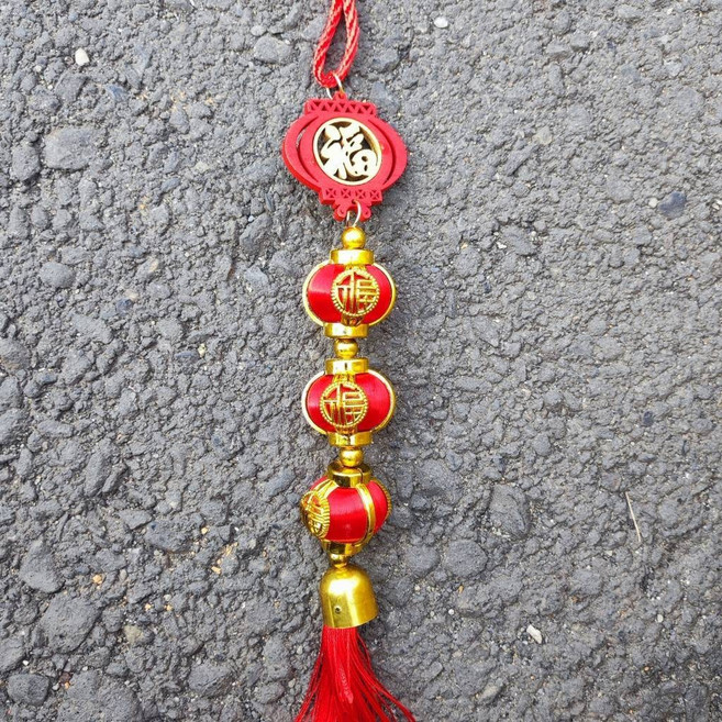 木質掛件 新年掛飾 節慶用品, 金福 三個燈籠