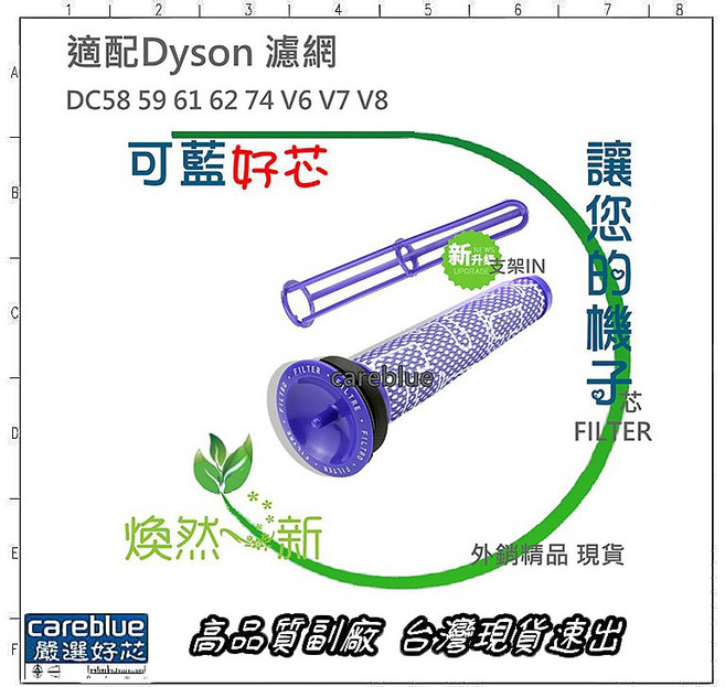 Dyson 戴森 吸塵器濾芯濾網 適用 DC58 59 61 62 74 V6 V7 V8, 1個, 圖1套組 主刷1濾4布4袋6邊刷2對