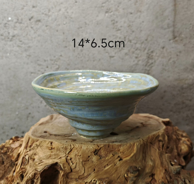 手拉胚 青釉鎏金 螺旋開口 花盆 尺寸14*6.5cm, 商品主圖, 1個