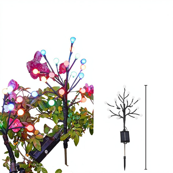 太陽能櫻花樹枝燈,8種模式遙控,花園裝飾燈, 升級款800MAL - 8模式 彩光 - 小白球樹枝燈, 1個