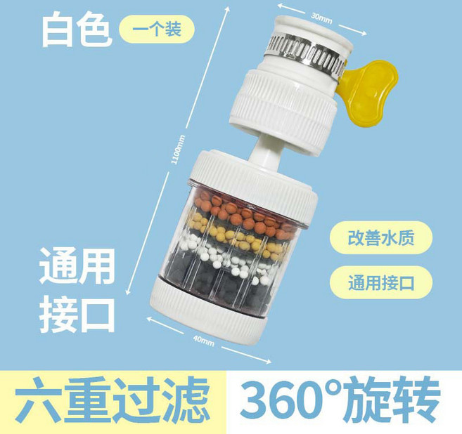 濾水器 廚房萬能通用水龍頭淨水器 可轉向花灑 節水濾芯, 1個, 过滤器/可转向款白色盒装一个