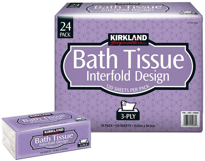 Kirkland Signature 科克蘭 三層抽取式衛生紙 Interfold Design 120張 24包, 1個