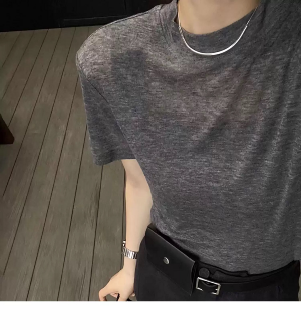 簡約薄款天絲羊毛針織短袖T恤 女寬鬆顯瘦圓領衫
