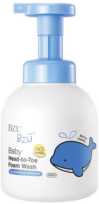 BZU BZU 嬰兒頭到腳泡泡沐浴露 無硫酸鹽 蘆薈與洋甘菊, 1個, 300ml/瓶, 300ml
