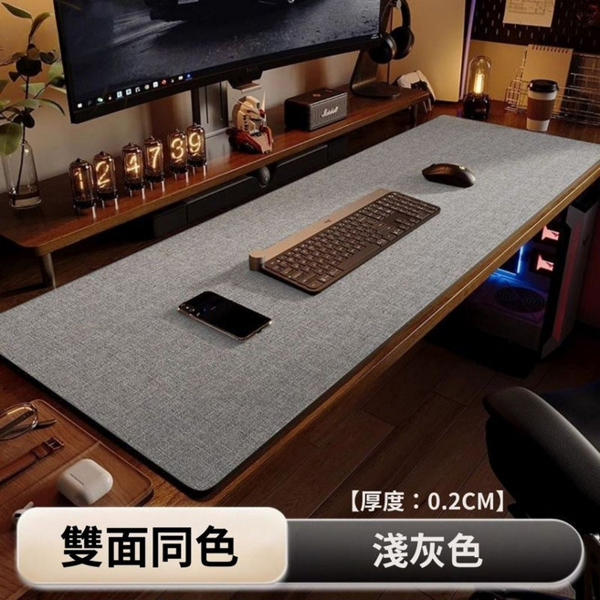 質感棉麻肌理PU皮革桌墊 電腦滑鼠墊 辦公書桌墊 防水防滑工作墊, 淺灰色